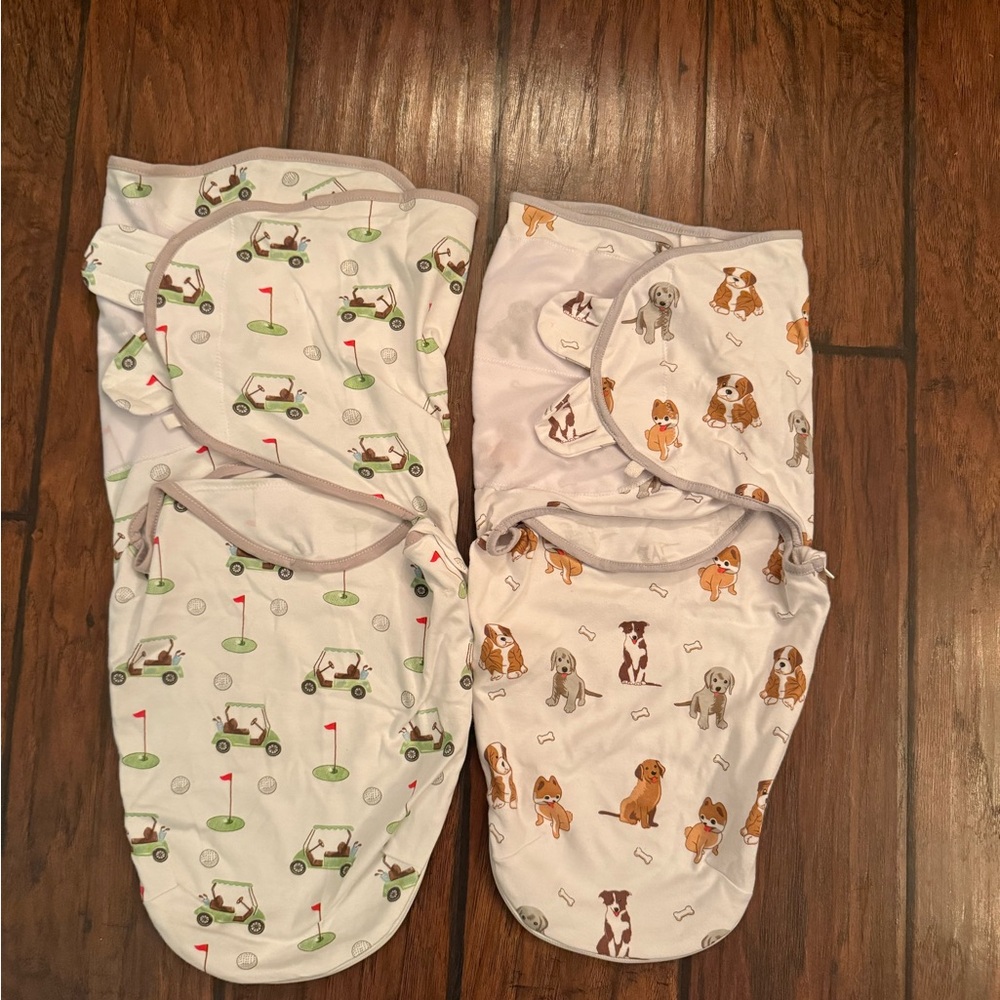 Set of 2 LollyBanks Baby Swaddles with Dog and Golf Cart Prints 0-3 months